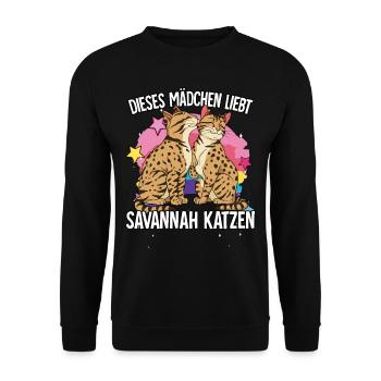 Dieses Mädchen liebt Savannah Katzen - Unisex Pullover - Schwarz - Vorne - Alina (178cm) & Michal (187cm)