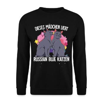 Dieses Mädchen liebt Russisch Blau Katzen - Unisex Pullover - Schwarz - Vorne - Alina (178cm) & Michal (187cm)