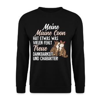 Maine Coon Katze - Unisex Pullover - Schwarz - Vorne - Alina (178cm) & Michal (187cm)