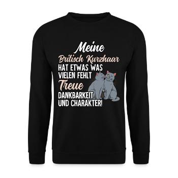 Britisch Kurzhaar Katze - Unisex Pullover - Schwarz - Vorne - Alina (178cm) & Michal (187cm)