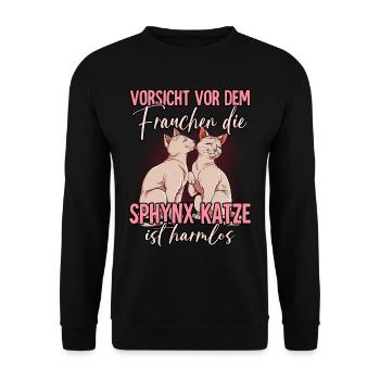 Sphynx Katzen - Unisex Pullover - Schwarz - Vorne - Alina (178cm) & Michal (187cm)
