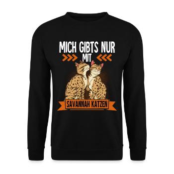 Savannah Katze - Unisex Pullover - Schwarz - Vorne - Alina (178cm) & Michal (187cm)
