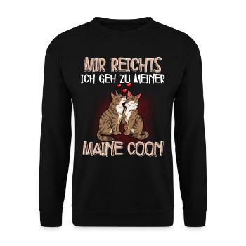 Maine Coon Katze - Unisex Pullover - Schwarz - Vorne - Alina (178cm) & Michal (187cm)