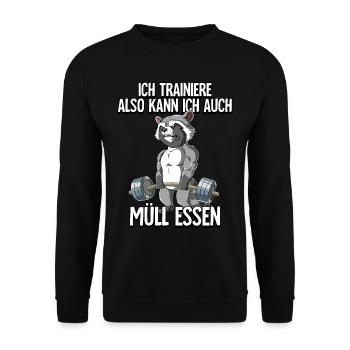 Waschbär Bodybuilding Fitness Gym - Unisex Pullover - Schwarz - Vorne - Alina (178cm) & Michal (187cm)