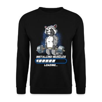 Waschbär Muskeln Aufbauen Bodybuilding Fitness Gym - Unisex Pullover - Schwarz - Vorne - Alina (178cm) & Michal (187cm)