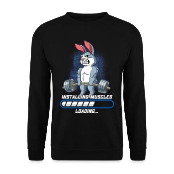 Hase Muskeln Aufbauen Bodybuilding Fitness Gym - Unisex Pullover - Schwarz - Vorne - Alina (178cm) & Michal (187cm)