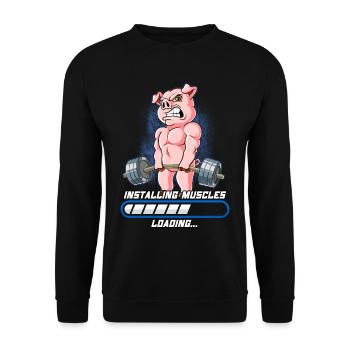 Schwein Muskeln Aufbauen Bodybuilding Fitness Gym - Unisex Pullover - Schwarz - Vorne - Alina (178cm) & Michal (187cm)