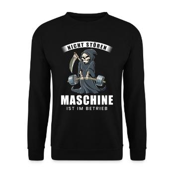 Nicht Stören Maschine In Betrieb Gym - Unisex Pullover - Schwarz - Vorne - Alina (178cm) & Michal (187cm)