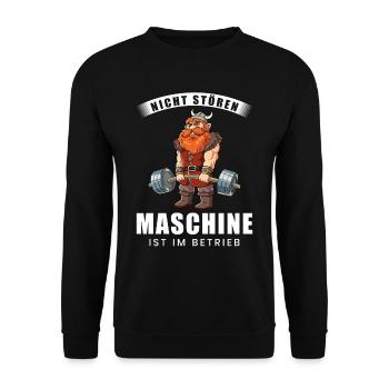 Nicht Stören Maschine In Betrieb Gym - Unisex Pullover - Schwarz - Vorne - Alina (178cm) & Michal (187cm)