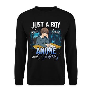Anime Otaku Weeb - Unisex Pullover - Schwarz - Vorne - Alina (178cm) & Michal (187cm)