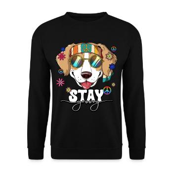 60er 70er Jahre Kostüm Stay Groovy Hippie - Unisex Pullover - Schwarz - Vorne - Alina (178cm) & Michal (187cm)