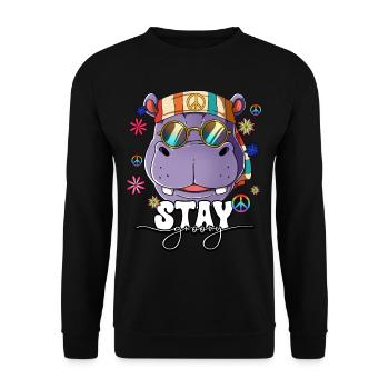 60er 70er Jahre Kostüm Stay Groovy Hippie - Unisex Pullover - Schwarz - Vorne - Alina (178cm) & Michal (187cm)