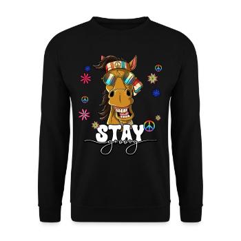 60er 70er Jahre Kostüm Stay Groovy Hippie - Unisex Pullover - Schwarz - Vorne - Alina (178cm) & Michal (187cm)