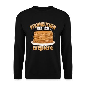 Pfannkuchen bis ich Crepiere Crepes Wortspiel - Unisex Pullover - Schwarz - Vorne - Alina (178cm) & Michal (187cm)