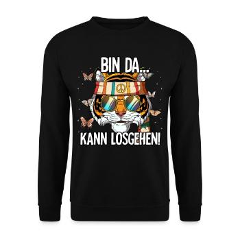 Bin Da Kann Losgehen Hippie Goa Rave - Unisex Pullover - Schwarz - Vorne - Alina (178cm) & Michal (187cm)