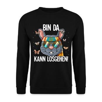 Bin Da Kann Losgehen Hippie Goa Rave - Unisex Pullover - Schwarz - Vorne - Alina (178cm) & Michal (187cm)