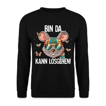 Bin Da Kann Losgehen Hippie Goa Rave - Unisex Pullover - Schwarz - Vorne - Alina (178cm) & Michal (187cm)