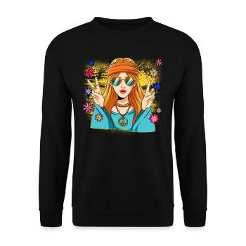 60s 70s Costume Groovy Hippie - Sweat-shirt Unisexe - noir - Devant - Alina (178cm) & Michal (187cm)