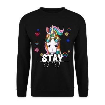 60er 70er Jahre Kostüm Stay Groovy Hippie - Unisex Pullover - Schwarz - Vorne - Alina (178cm) & Michal (187cm)