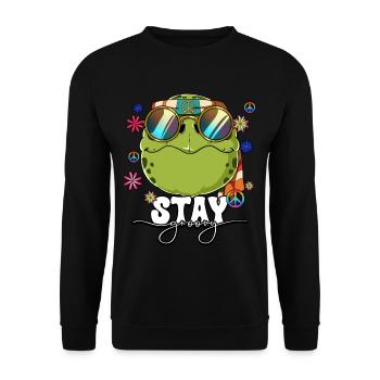 60er 70er Jahre Kostüm Stay Groovy Hippie - Unisex Pullover - Schwarz - Vorne - Alina (178cm) & Michal (187cm)