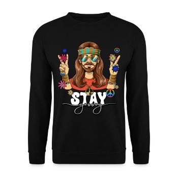 60er 70er Jahre Kostüm Stay Groovy Hippie - Unisex Pullover - Schwarz - Vorne - Alina (178cm) & Michal (187cm)