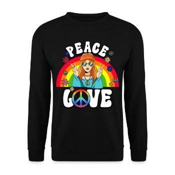 60s 70s Costume Peace Love Hippie - Unisex Sweatshirt - black - Front - Alina (178cm) & Michal (187cm)