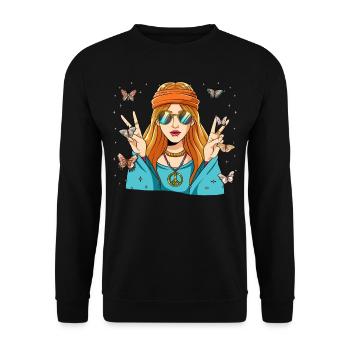 60s 70s Costume Groovy Hippie - Sweat-shirt Unisexe - noir - Devant - Alina (178cm) & Michal (187cm)