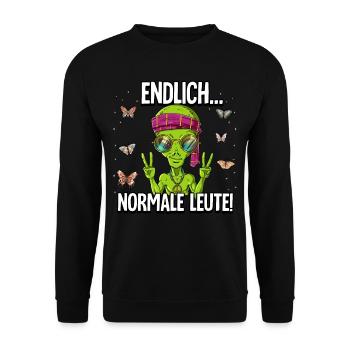 Endlich Normale Leute Hippie Goa Rave - Unisex Pullover - Schwarz - Vorne - Alina (178cm) & Michal (187cm)