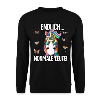 Endlich Normale Leute Hippie Goa Rave - Unisex Pullover - Schwarz - Vorne - Alina (178cm) & Michal (187cm)