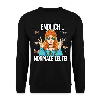 Endlich Normale Leute Hippie Goa Rave - Unisex Pullover - Schwarz - Vorne - Alina (178cm) & Michal (187cm)