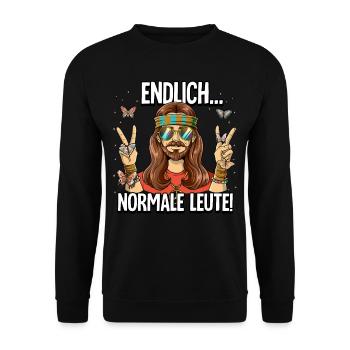 Endlich Normale Leute Hippie Goa Rave - Unisex Pullover - Schwarz - Vorne - Alina (178cm) & Michal (187cm)