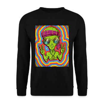Hippie Alien Psychedelic Trippy - Unisex Sweatshirt - black - Front - Alina (178cm) & Michal (187cm)