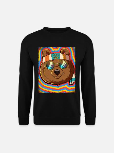 Hippie Bear Psychedelic Trippy - Unisex Sweatshirt - black