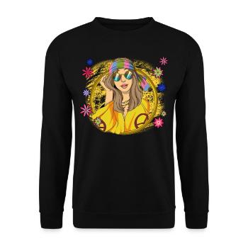 années 60 70 Costume Groovy Hippie - Sweat-shirt Unisexe - noir - Devant - Alina (178cm) & Michal (187cm)