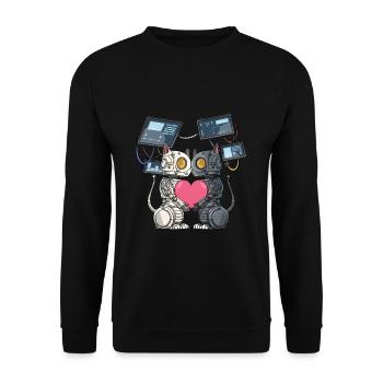 Robot cat in love with a robot engineer - Unisex Sweatshirt - black - Front - Alina (178cm) & Michal (187cm)
