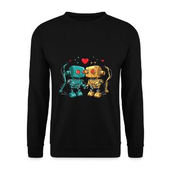 Robots in love for a robot engineer - Unisex Sweatshirt - black - Front - Alina (178cm) & Michal (187cm)