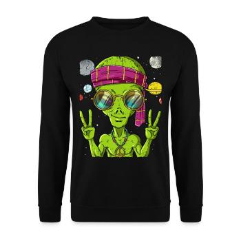 Space Alien Hippie Psychedelic - Unisex Sweatshirt - black - Front - Alina (178cm) & Michal (187cm)