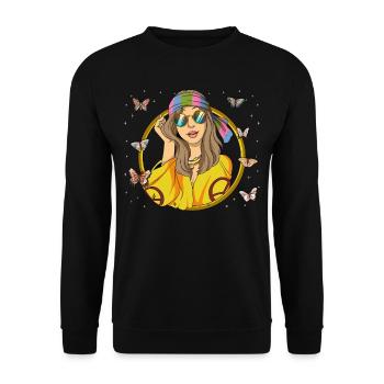 60s 70s Costume Groovy Hippie - Sweat-shirt Unisexe - noir - Devant - Alina (178cm) & Michal (187cm)