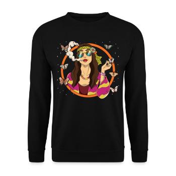60s 70s Costume Groovy Hippie - Sweat-shirt Unisexe - noir - Devant - Alina (178cm) & Michal (187cm)
