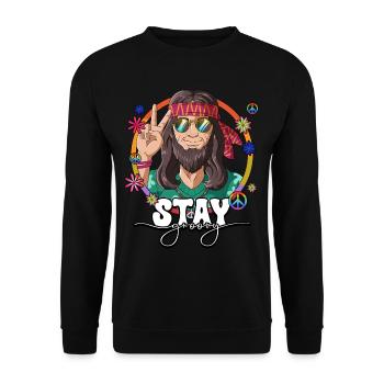 60er 70er Jahre Kostüm Stay Groovy Hippie - Unisex Pullover - Schwarz - Vorne - Alina (178cm) & Michal (187cm)