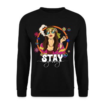60er 70er Jahre Kostüm Stay Groovy Hippie - Unisex Pullover - Schwarz - Vorne - Alina (178cm) & Michal (187cm)