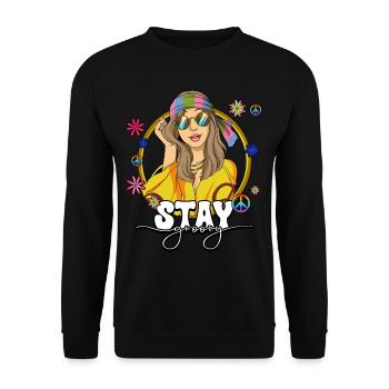 60er 70er Jahre Kostüm Stay Groovy Hippie - Unisex Pullover - Schwarz - Vorne - Alina (178cm) & Michal (187cm)