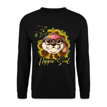 60er 70er Jahre Kostüm Hippie Soul - Unisex Pullover - Schwarz - Vorne - Alina (178cm) & Michal (187cm)
