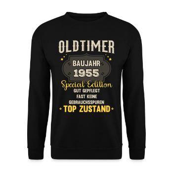 Oldtimer Baujahr 1955 - 68. Geburtstag - Unisex Pullover - Schwarz - Vorne - Alina (178cm) & Michal (187cm)