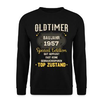 Oldtimer Baujahr 1957 - 66. Geburtstag - Unisex Pullover - Schwarz - Vorne - Alina (178cm) & Michal (187cm)