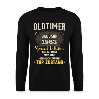 Oldtimer Baujahr 1963 - 60. Geburtstag - Unisex Pullover - Schwarz - Vorne - Alina (178cm) & Michal (187cm)