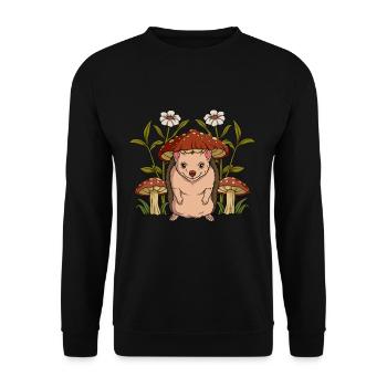 Cottagecore Igel - Unisex Pullover - Schwarz - Vorne - Alina (178cm) & Michal (187cm)