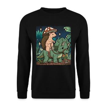 Cottagecore Igel - Unisex Pullover - Schwarz - Vorne - Alina (178cm) & Michal (187cm)