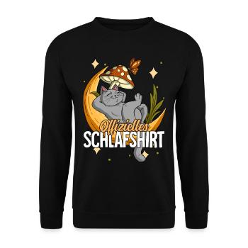 Offizielles Schlafshirt Katze Mond - Unisex Pullover - Schwarz - Vorne - Alina (178cm) & Michal (187cm)