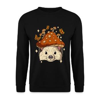 Cottagecore Igel - Unisex Pullover - Schwarz - Vorne - Alina (178cm) & Michal (187cm)